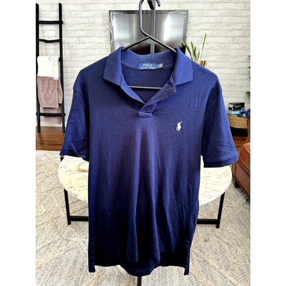Polo Ralph Lauren Navy Custom-Fit Stretch-Mesh Polo Shirt Mens Size Medium - Picture 2 of 5
